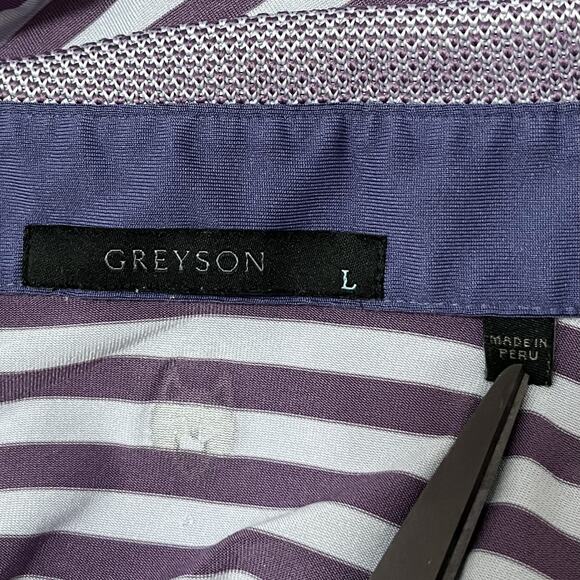 Greyson Mens Allegheny Striped Polo Shirt Size L Purple Golf Athleisure Casual - Picture 7 of 7